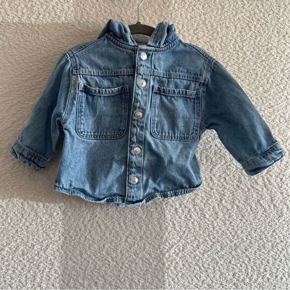 Zara Baby‎ Denim Shirt Jacket Shacket Jean Hooded Size 9-12 Months